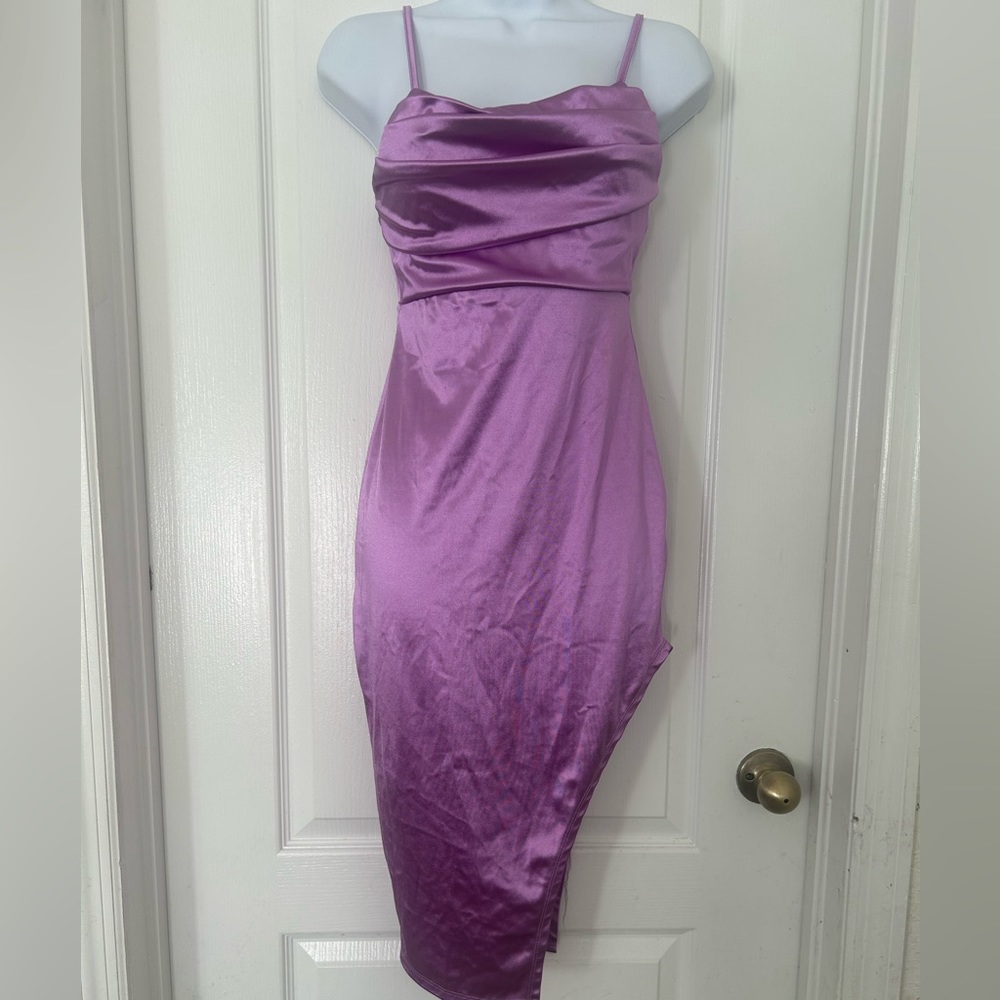 Purple silk side split dress